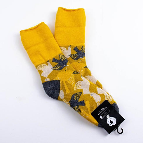 ソックス fromF モコモコソックス リントゥ/鳥 アッシュイエロー サイズM 36-38 (22.5ー25cm)TV094MAYL